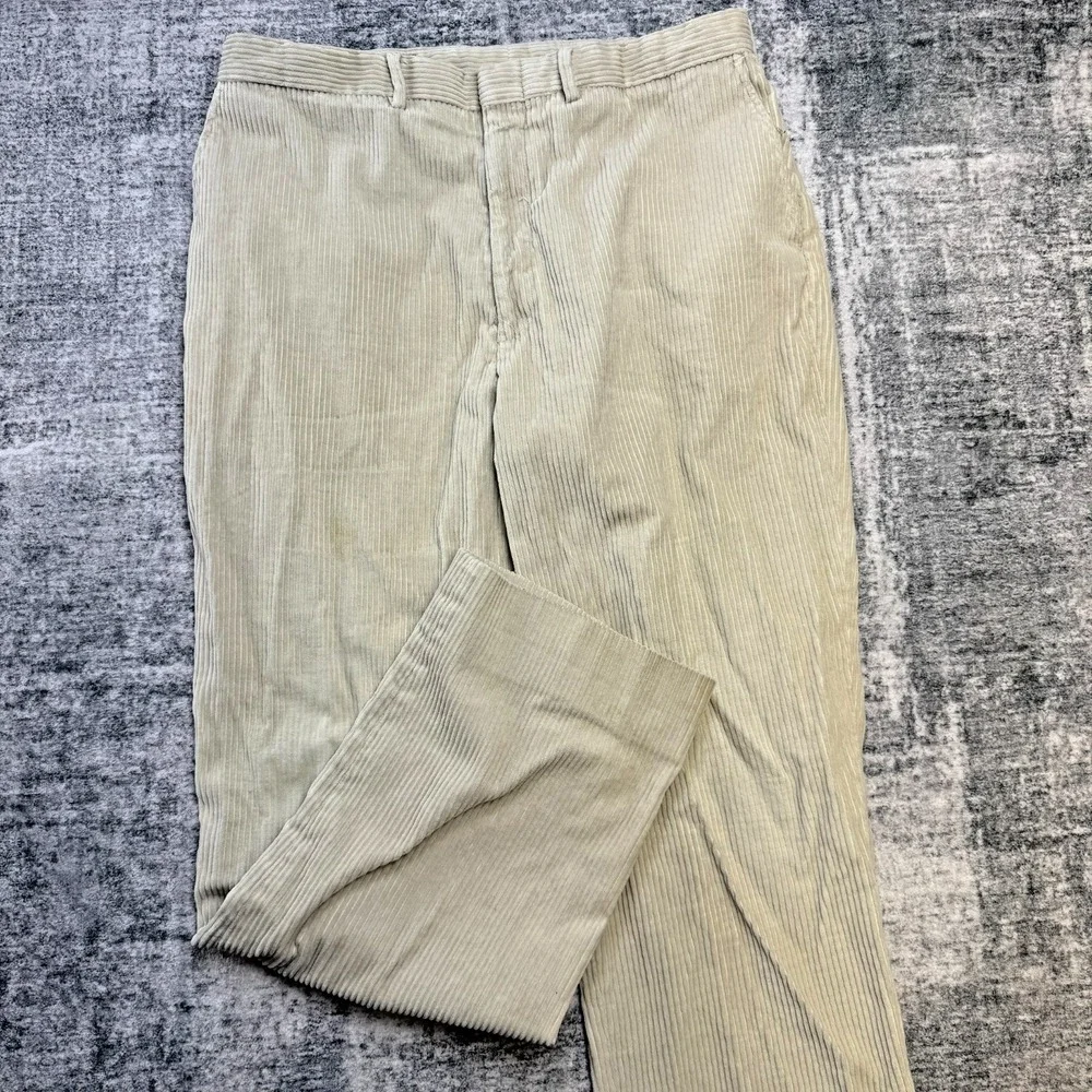 VTG Lands End Corduroy Pants Mens Fits‎ 36x31 Cream Wide Wale Field Trousers USA